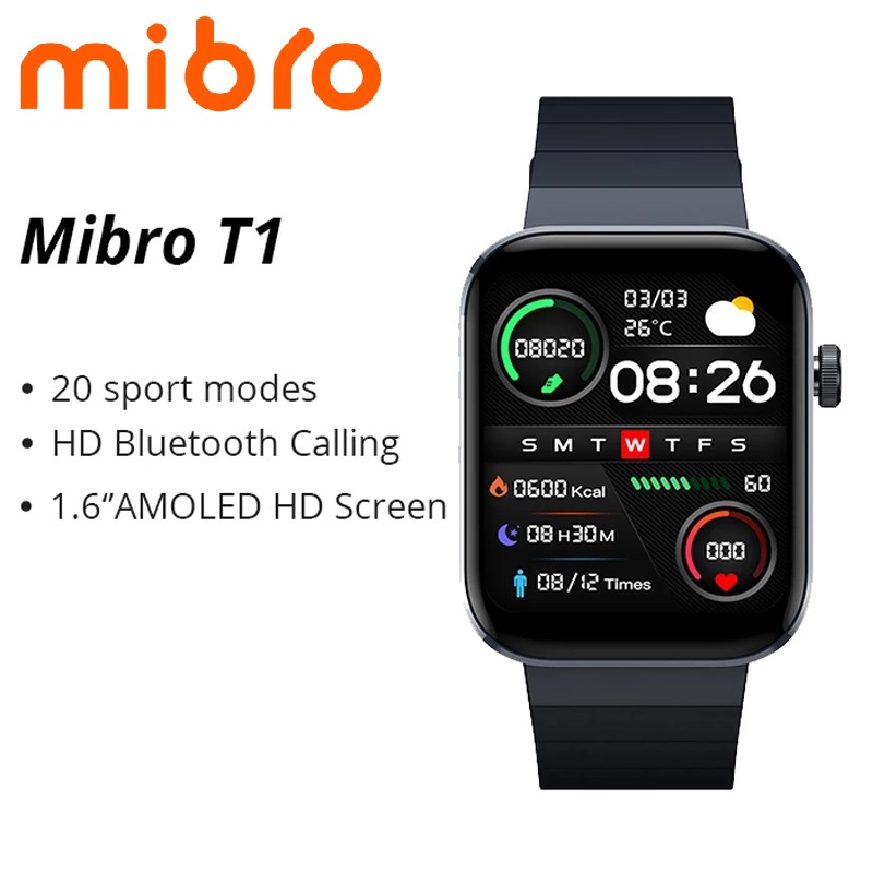 MIBRO T1 Smartwatch - Sporty Bluetooth Calling AMOLED 1.6-inch Screen - Jam Tangan Pintar dari MIBRO