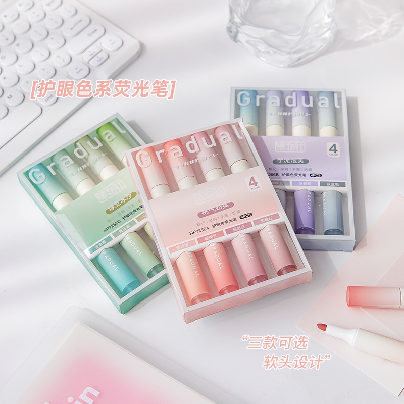 1 SET ISI 4 HIGHLIGHTER WARNA PASTEL TERANG / 1 SET STABILO HIGHLIGHTER WARNA PASTEL