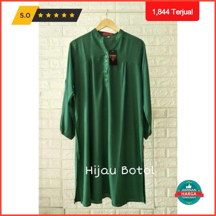 Extra Cashback Tunik Polos Rayon Hijau Botol Premium