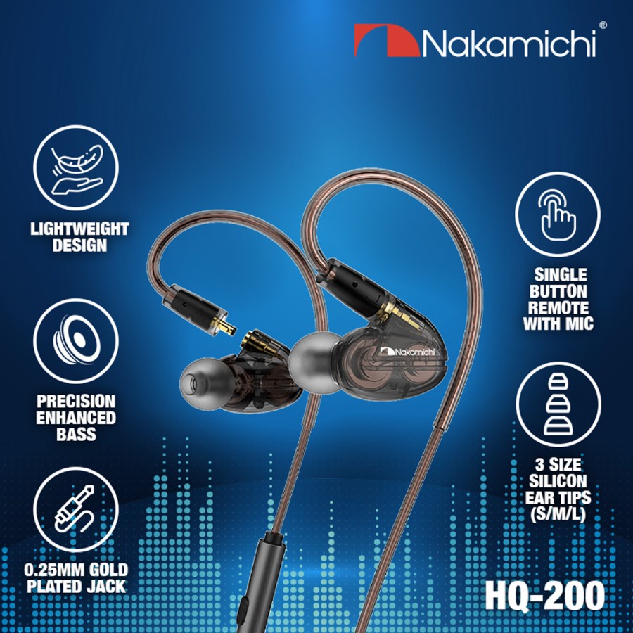 Nakamichi HQ 200 Dual Dynamic Driver In Ear Monitor Wired Earphone IEM