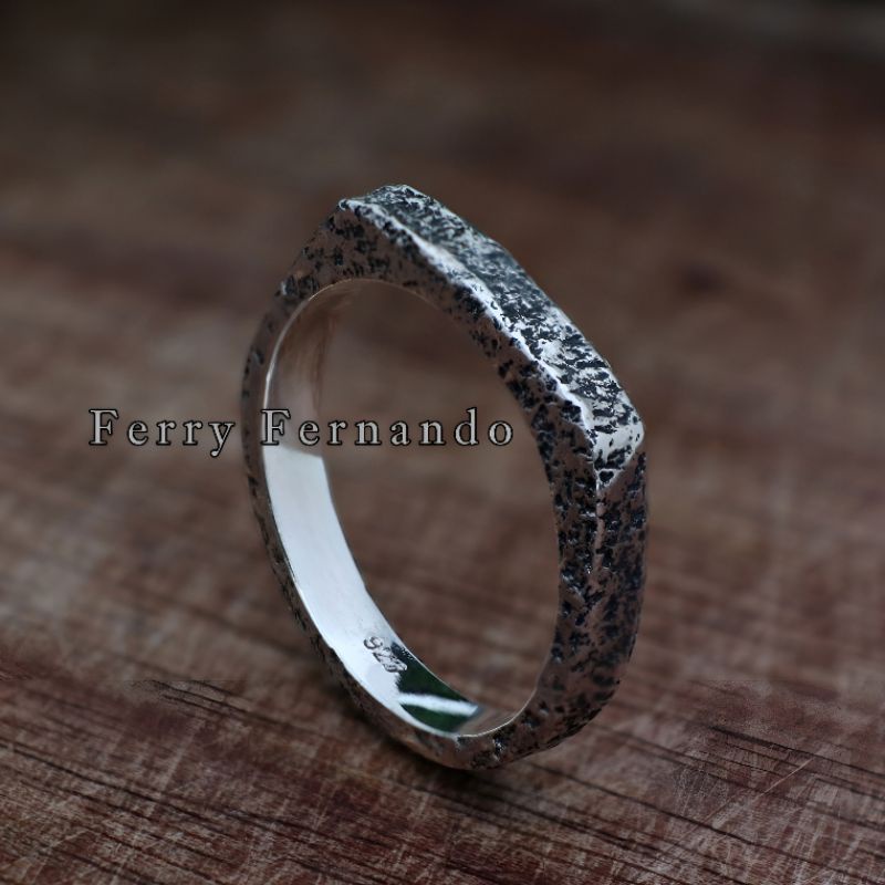 Cincin Pria Signet Motif Batu Abstrak Perak Asli 925 Cp.31