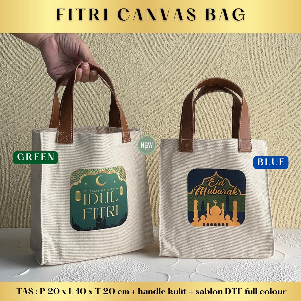 TATA bag canvas tas hampers idul fitri lebaran goodie bag + design 20x10x20 handle kulit