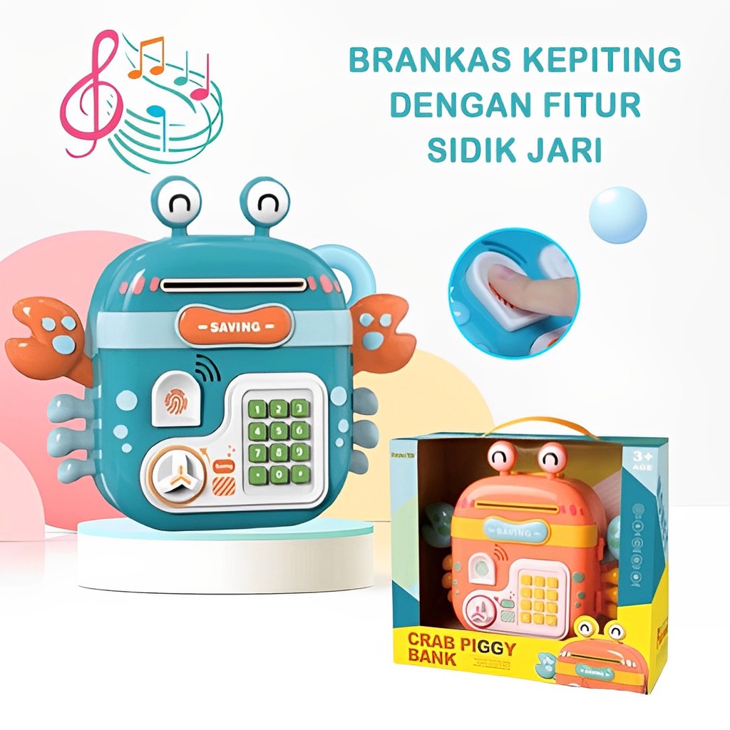 Crab Piggy Bank ATM Pin &amp; Bersuara | Celengan Mainan Edukasi Anak 3-4-5-6-7 Tahun | Kado Ultah Anak Cewek