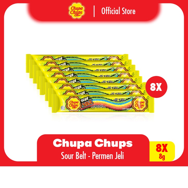 

Chupa Chups Sour Belts Soft and Chewy 8g - Permen Jeli Rasa Aneka Buah (8pcs)