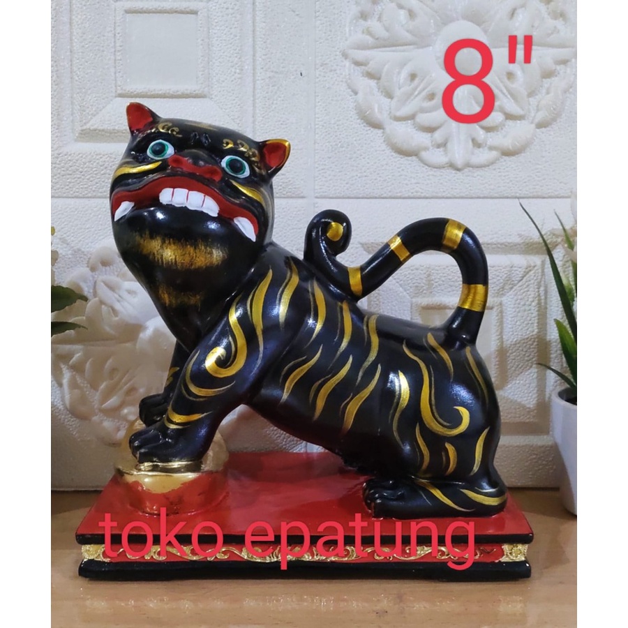 patung dewa harimau  hitam - kayu - 8 inch - 02