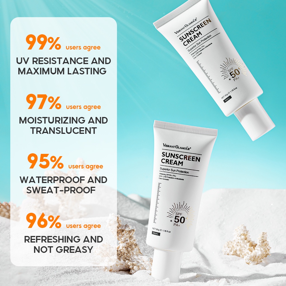 VIBRANT GLAMOUR SPF50 + Sunscreen UVA/UVB Tabir Surya Pemutih Krim Untuk Wajah dan Tubuh 50Gr - Whitening Sunscreen Cream Skin Protect Intensive UV Sunblock Cream