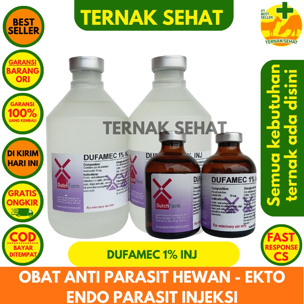 DUFAMEC 1% Injeksi 50ml dan 500ml - Obat Cacing Kutu Kudis Scabies Ampuh - Seperti Intermectin