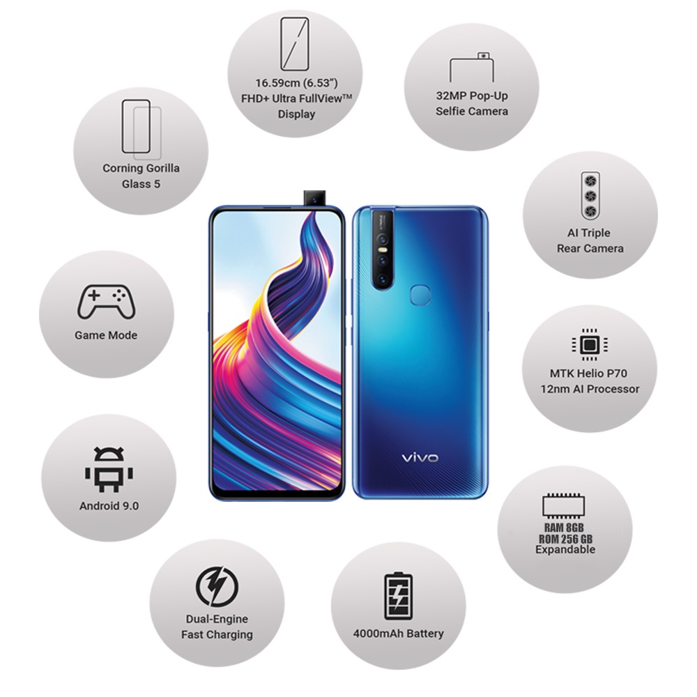 VIVO V15 RAM 8/256GB 32MP Depan 24MP Kamera Belakang Layar 6.53 inci Baru Garansi 1 Tahun