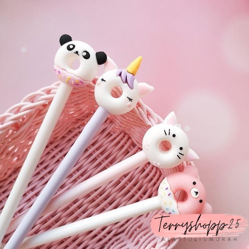 

1Lusin / 12pcs Pulpen Gel Karakter Bentuk Donat Unicorn Panda Beruang Lucu Murah Bisa Cod