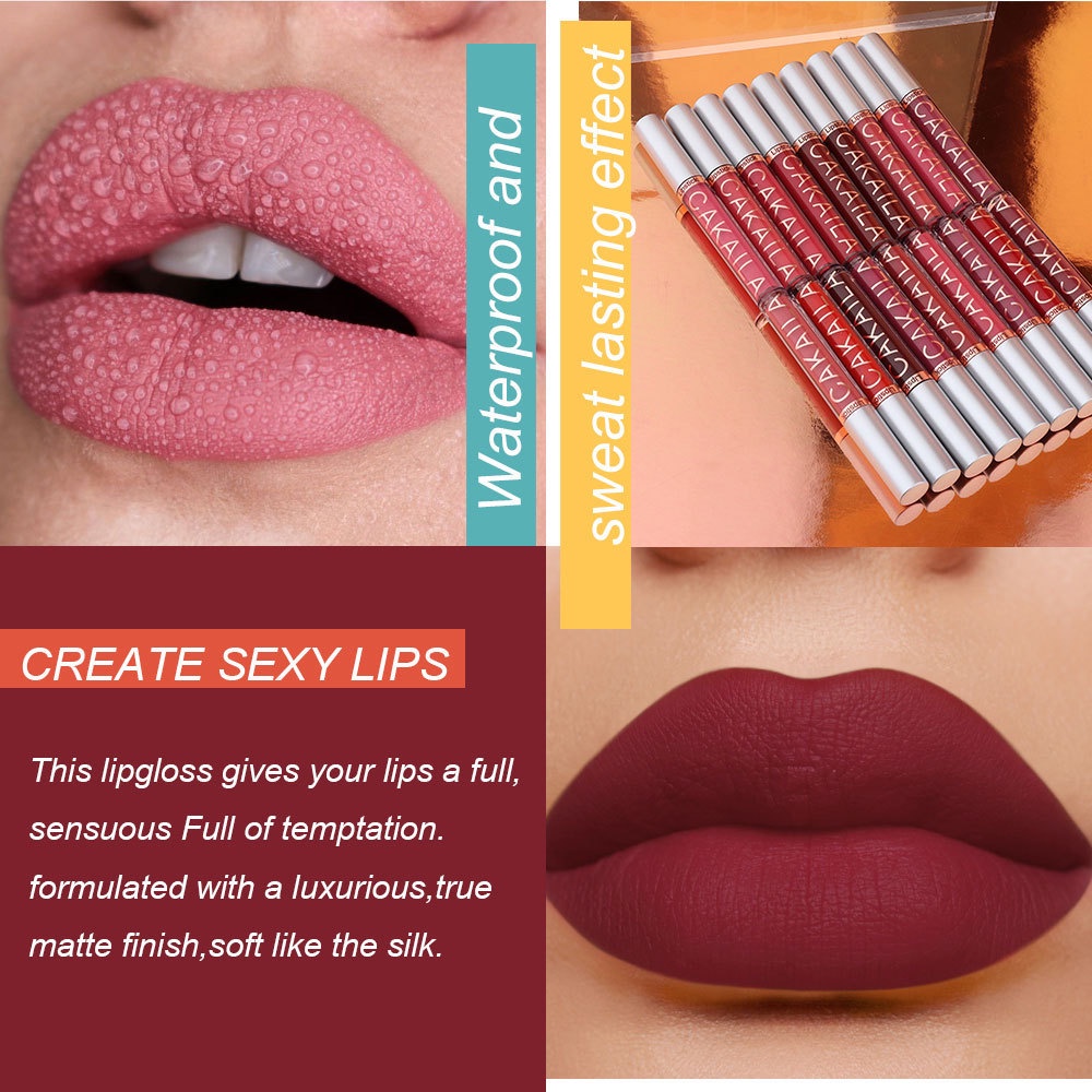 CAKAILA Lipstik 18 Matte Lipstick Liquid Waterproof Long Lasting Membuat Bibir Menjadi Berwarna Dan Terlihat Menarik XX019