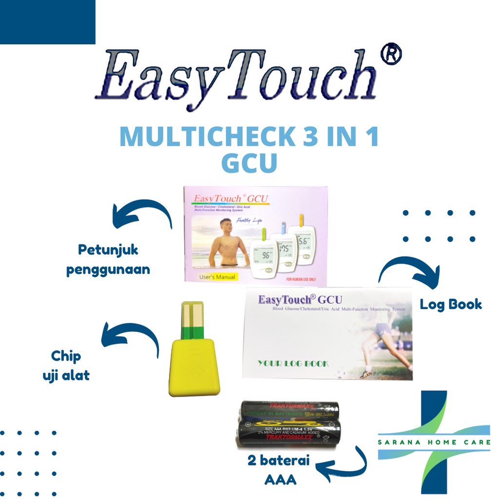 EASY TOUCH Multicheck 3 in 1 GCU/ strip tes gula darah/strip tes kolesterol/strip test asam urat/ test darah