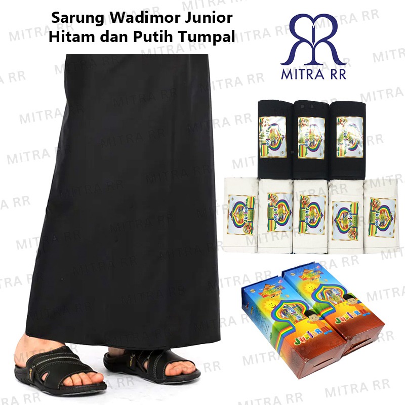 Sarung Wadimor Junior | Sarung Wadimor Anak Hitam Polos | Hitam Tumpal Putih Tumpal