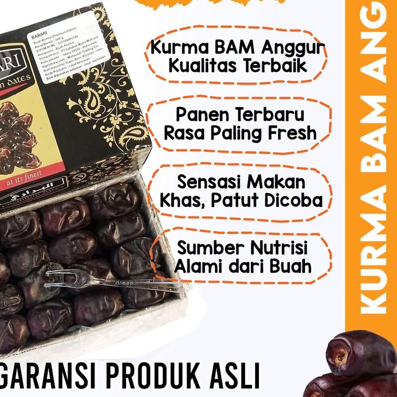 

✯ Kurma BAM BARARI Anggur Premium Black Diamond Daging Tebal Iran Empuk MPASI Busui Nabeez Mesir Bergizi ☇