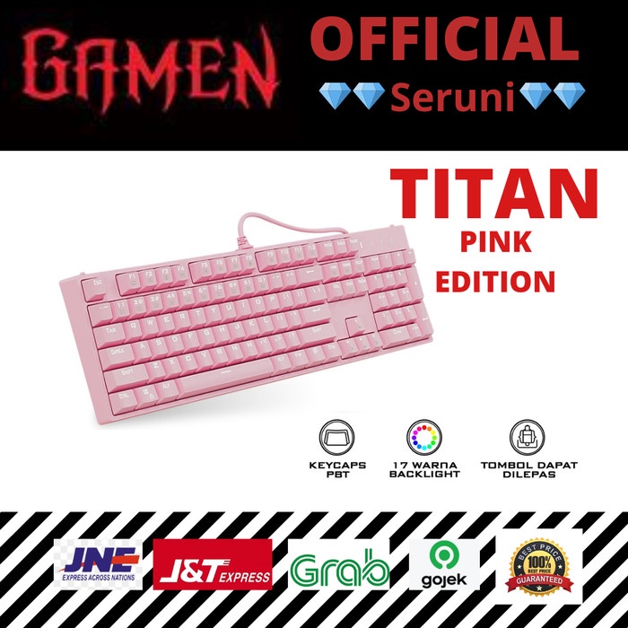 (SERUNI) GAMEN Titan Keyboard Gaming Mekanikal Pink Edition Original