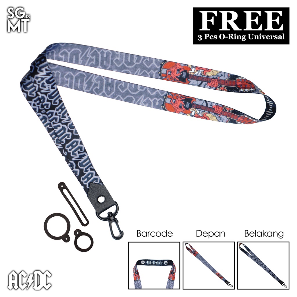 Lanyard id card holder name tag Hp Lanyard full printing ACDC 3 pcs Oring