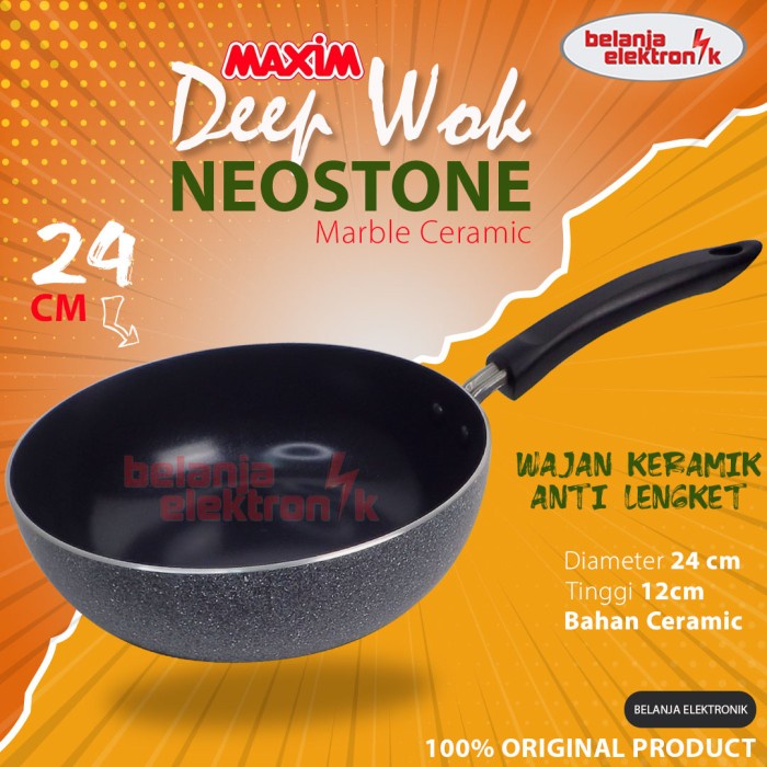 Teflon FRYPAN WAJAN MAXIM DEEP WOK NEOSTONE 24 CM MARBLE CERAMIC wajan stainless set original anti l