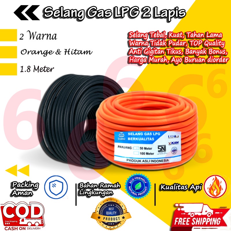 SELANG KOMPOR GAS LPG 2 LAPIS 1 ROL 1.8 METER STANDAR SNI TAHAN LAMA ANTI BOCOR PERLENGKAPAN DAPUR COD