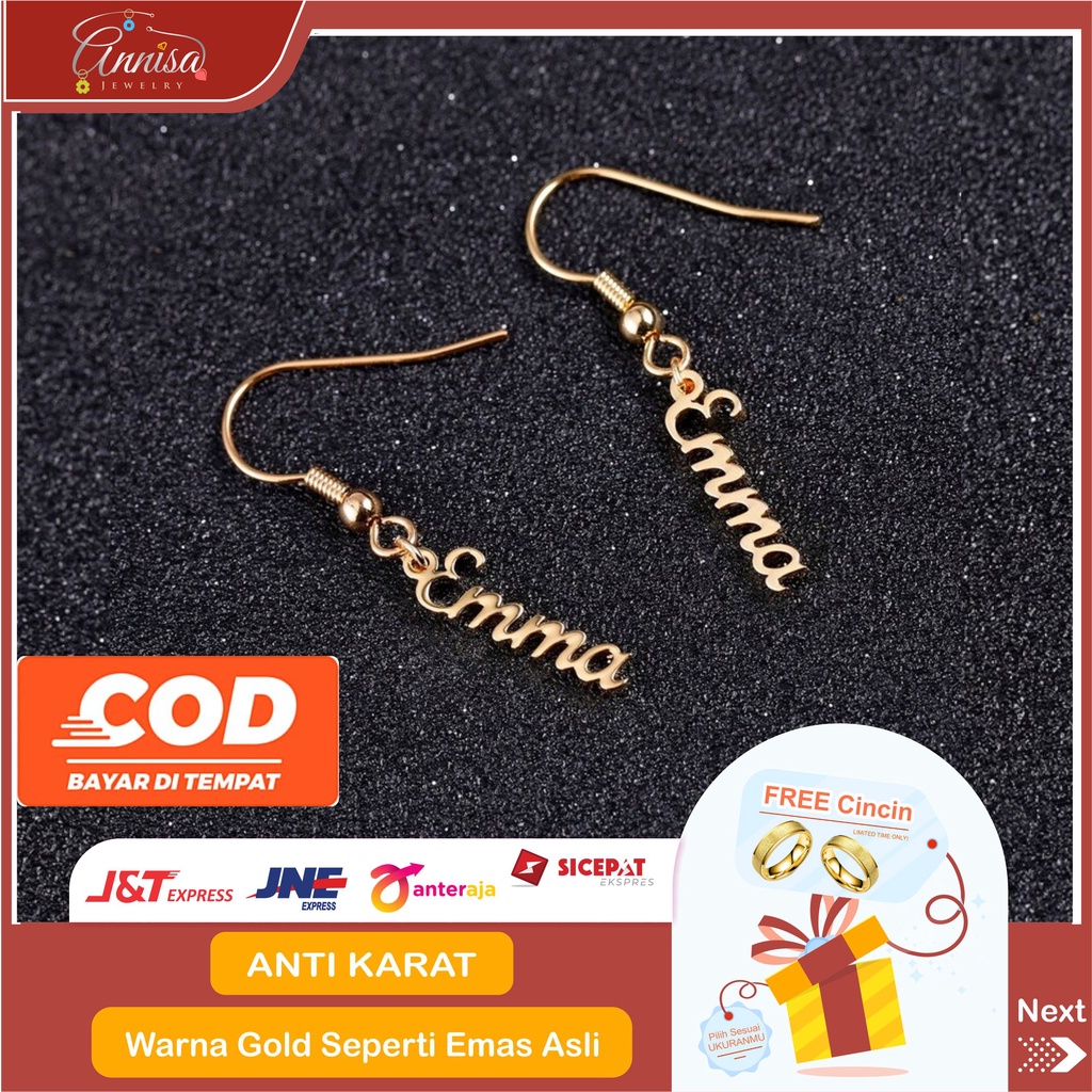 Anting nama mini gantol titanium free custom nama