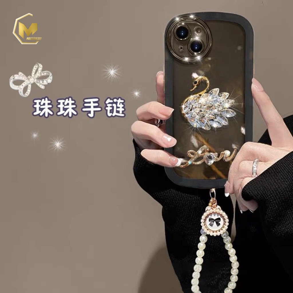 GC14 SOFTCASE OVAL DIAMOND SWAN LANYARD FOR IPHONE 7 8 7+ 8+ X XS XR XS MAX 11 12 13 14 PRO MAX PLUS MA4016