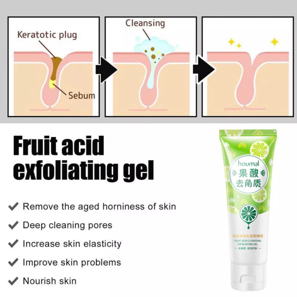 [ 80gr ] Houmal Fruit Acid Exfoliating Gel 80 Gr Facial Glowing Blackhead Cleaner Peeling Gel