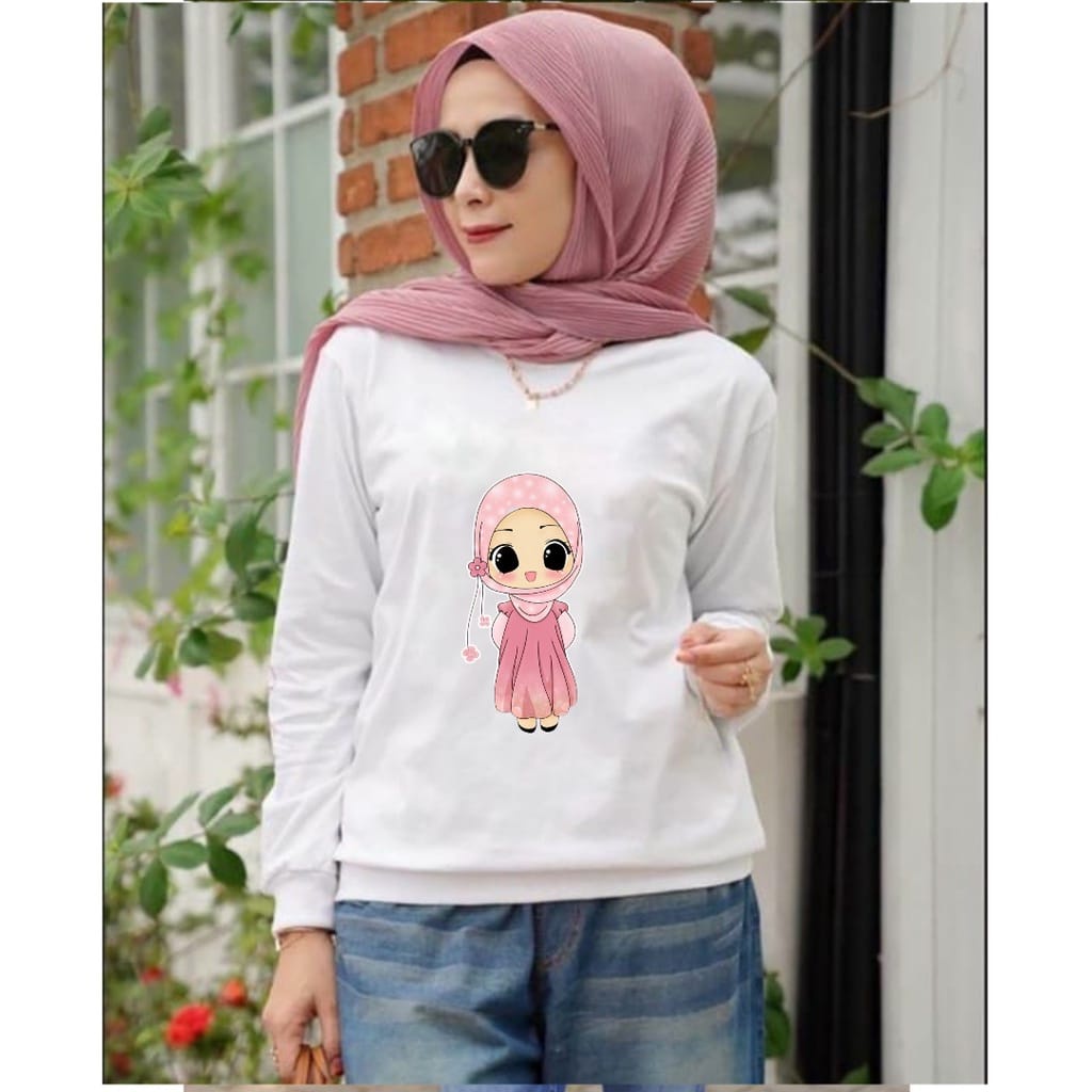 BAJU LENGAN PANJANG EDISI HIJAB KARTUN MUSLIMAH TRENDY KEREN DAN KEKINIAN EDISI LEBARAN
