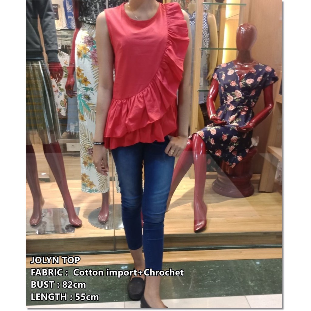 BAJU ATASAN MERAH BLUS CEWEK REMAJA TANPA LENGAN NO SLEEVE TOP RED BLOUSE WANITA KATUN IMPORT TH