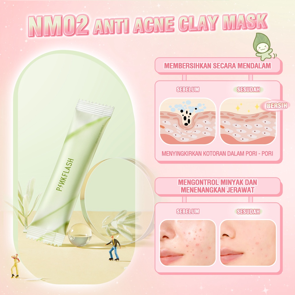 READY PINKFLASH Plant Cleansing Clay Mask anti jerawat dan membersihkan secara mendalam serta meringkan jerawat