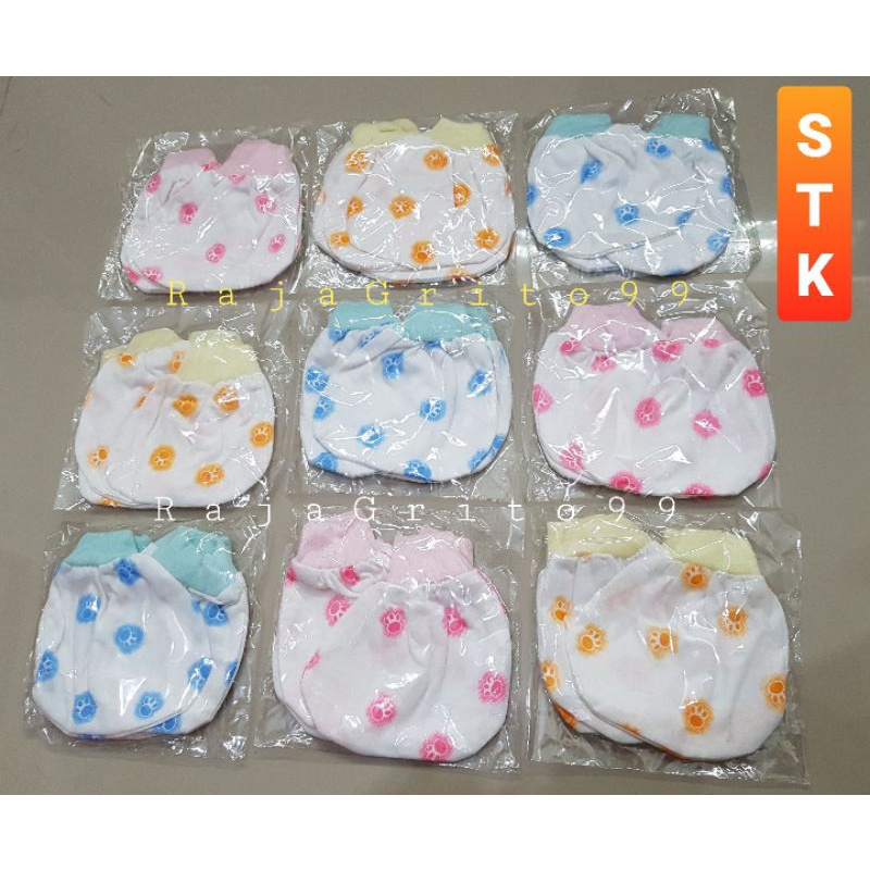 Sarung Tangan Kaki Bayi Set Putih Print Tabur Ecer / STK Baby Sarung Tangan + Kaki Motif Sablon Newborn