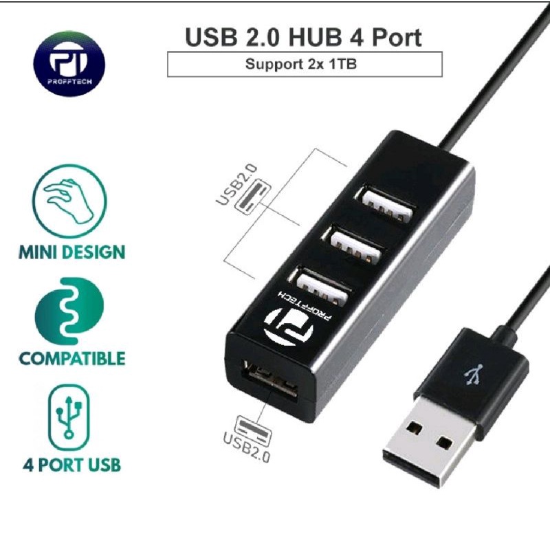 Usb Hub 4 Port Profftech 480Mbps Hi-Speed Support 2x1 TB