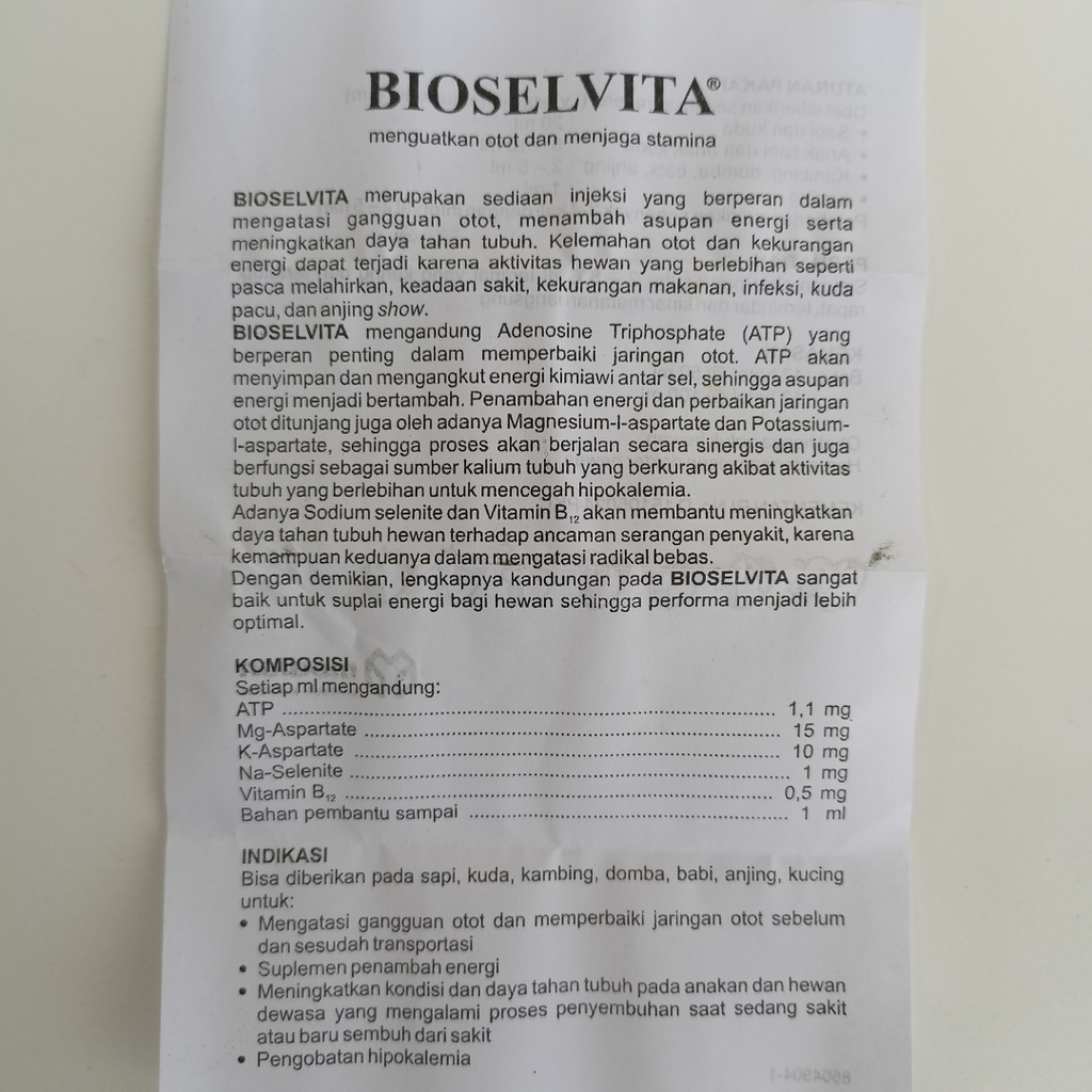 BIOSELVITA 50 mL | Injeksi ATP Menguatkan Otot dan Menjaga Stamina Hewan Ternak Sapi kambing Domba Babi Ayam | Seperti BIODIN dan BIOSAN TP | MEDION | Apoternak