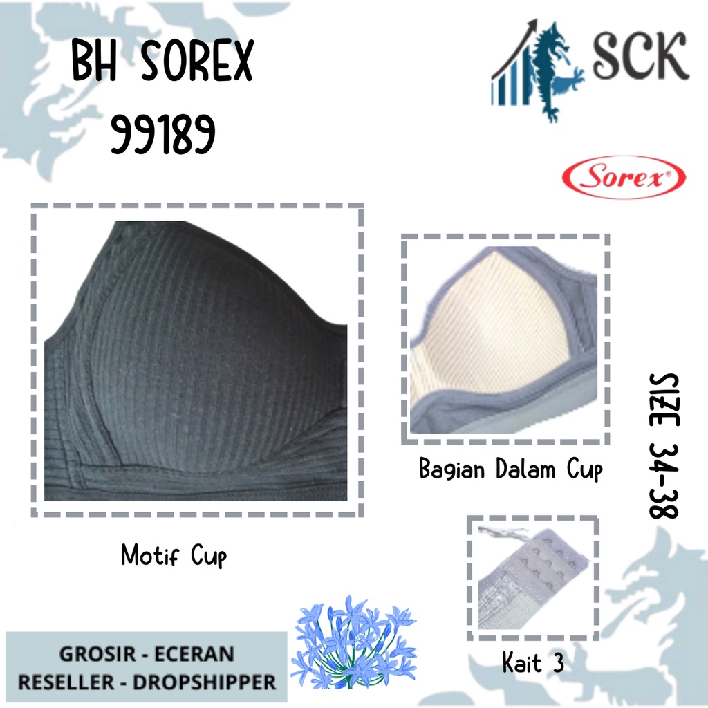 BH SOREX 99189 / BH Size 34-38 Busa Tanpa Kawat CUP A-B Kait 3 / Pakaian Dalam Wanita – SCK