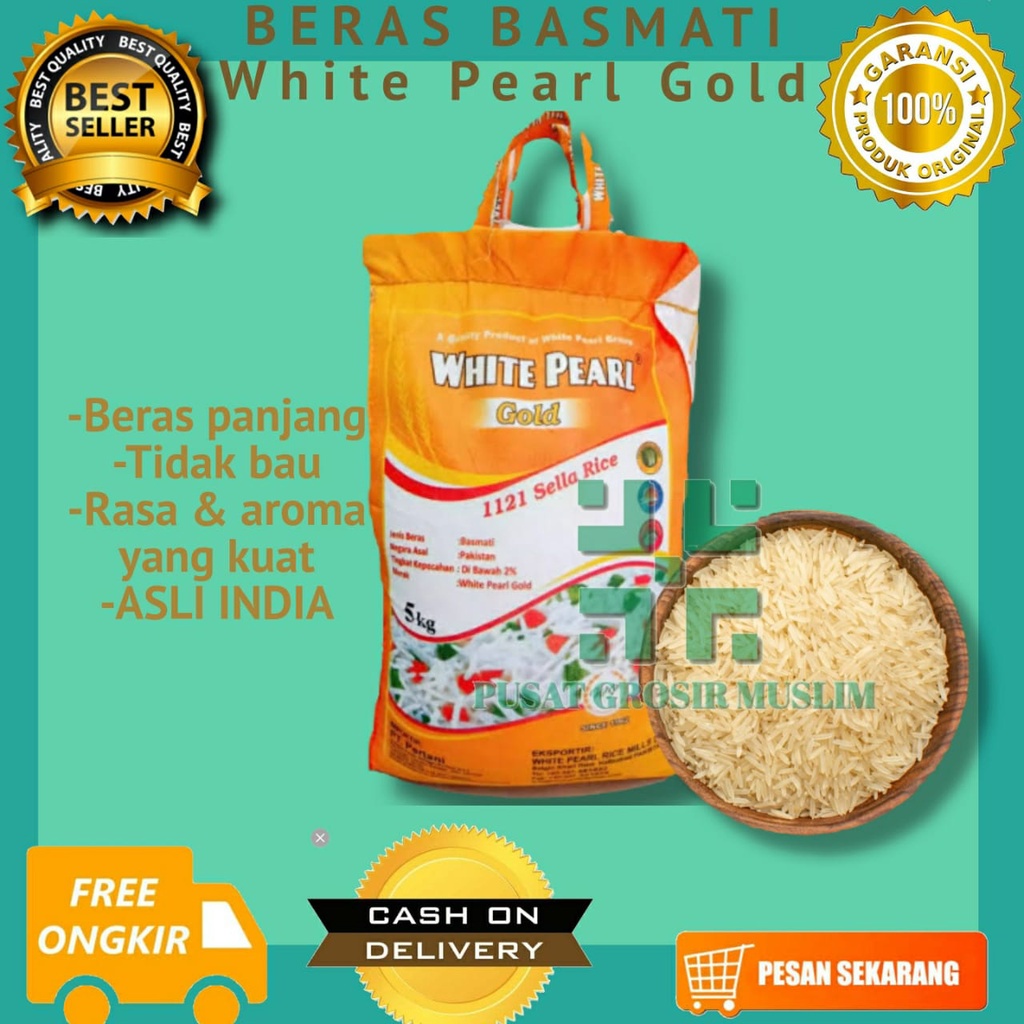 

Beras Basmati WHITE PEARL GOLD Kemasan 5KG Original Premium
