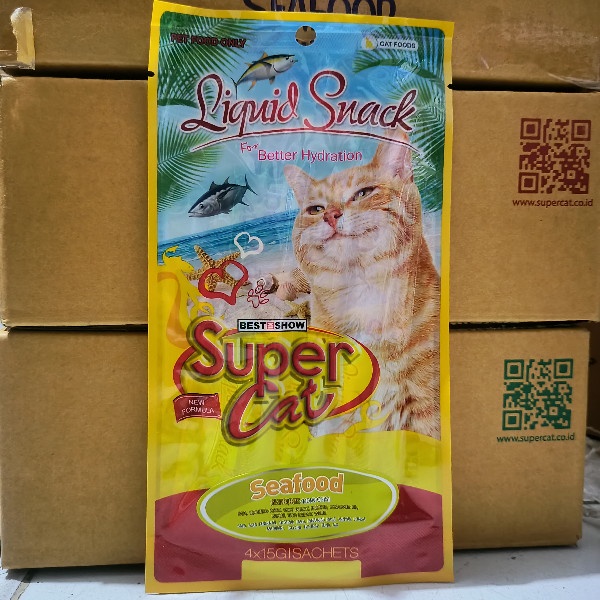 ( 12 PCS ) Snack Kucing Supercat Liquid 60G Isi 4 pcs Camilan Cair All Variant Rasa Super Cat