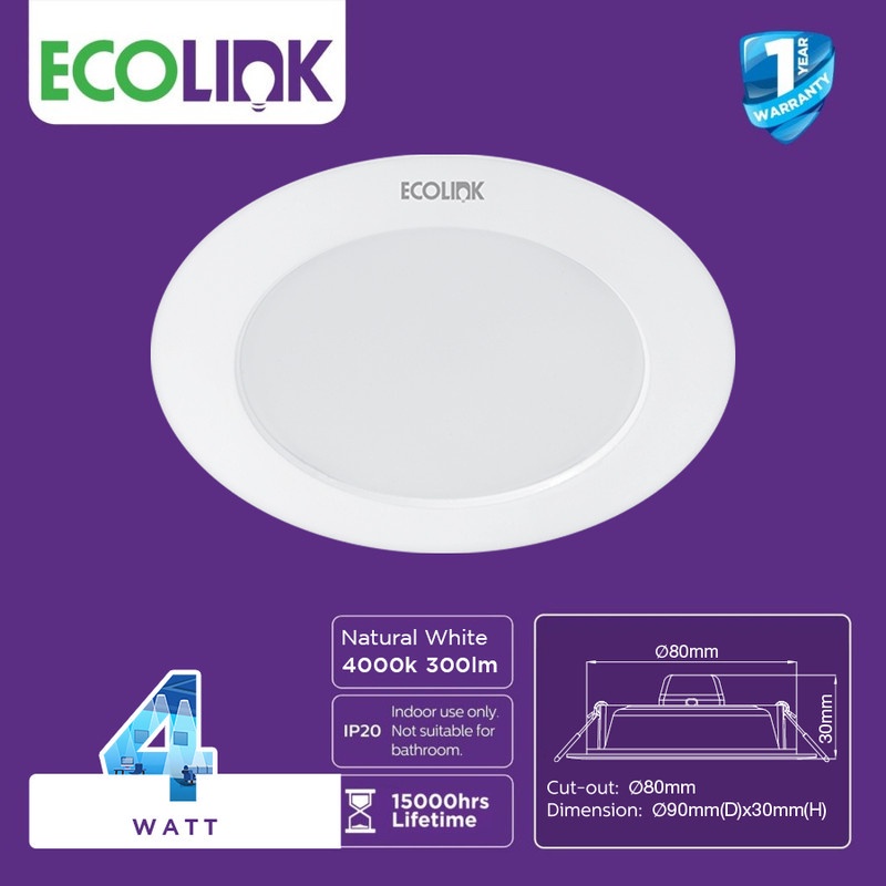 Ecolink Lampu Plafon Bulat Downlight LED 4W Putih Natural