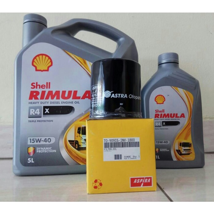 Paket Oli Mobil Diesel SHELL RIMULA R4X 6 L + Filter Oli FORTUNER ORIGINAL