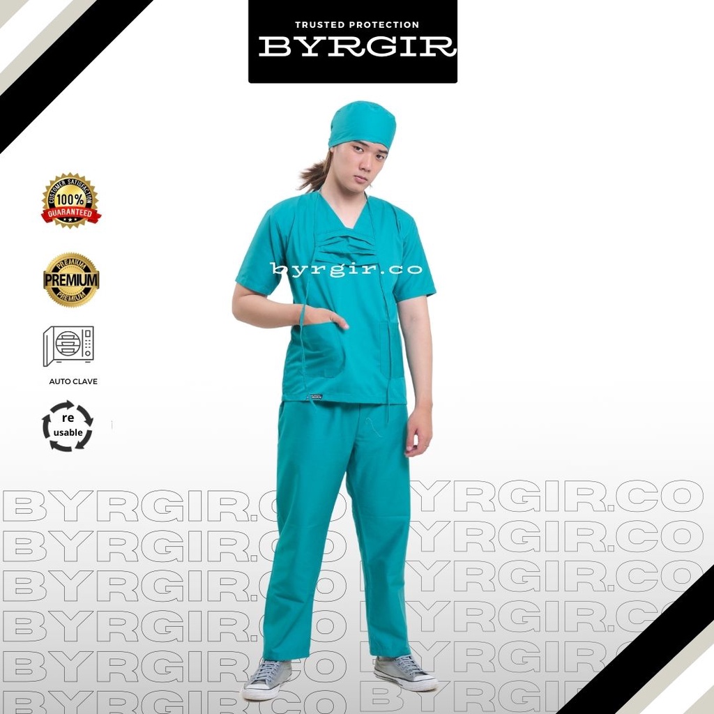 BYRGIR Baju Dokter Perawat OKA Lengan Pendek Bahan American Drill APD Sragam Rumah Sakit