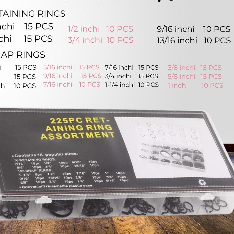 ⅎ CIRCLIP / EXTERNAL RETAINING / SNAP RING SET ISI 225PCS + BOX ♔