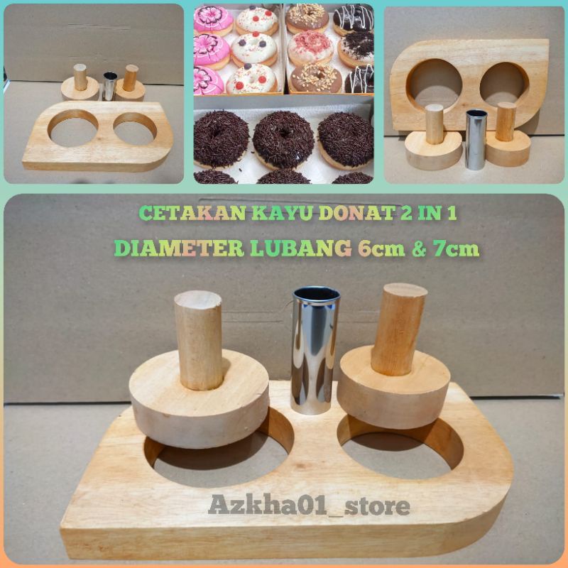 Cetakan Donat Kayu 2 Lubang / Alat Pencetak Adonan Donat