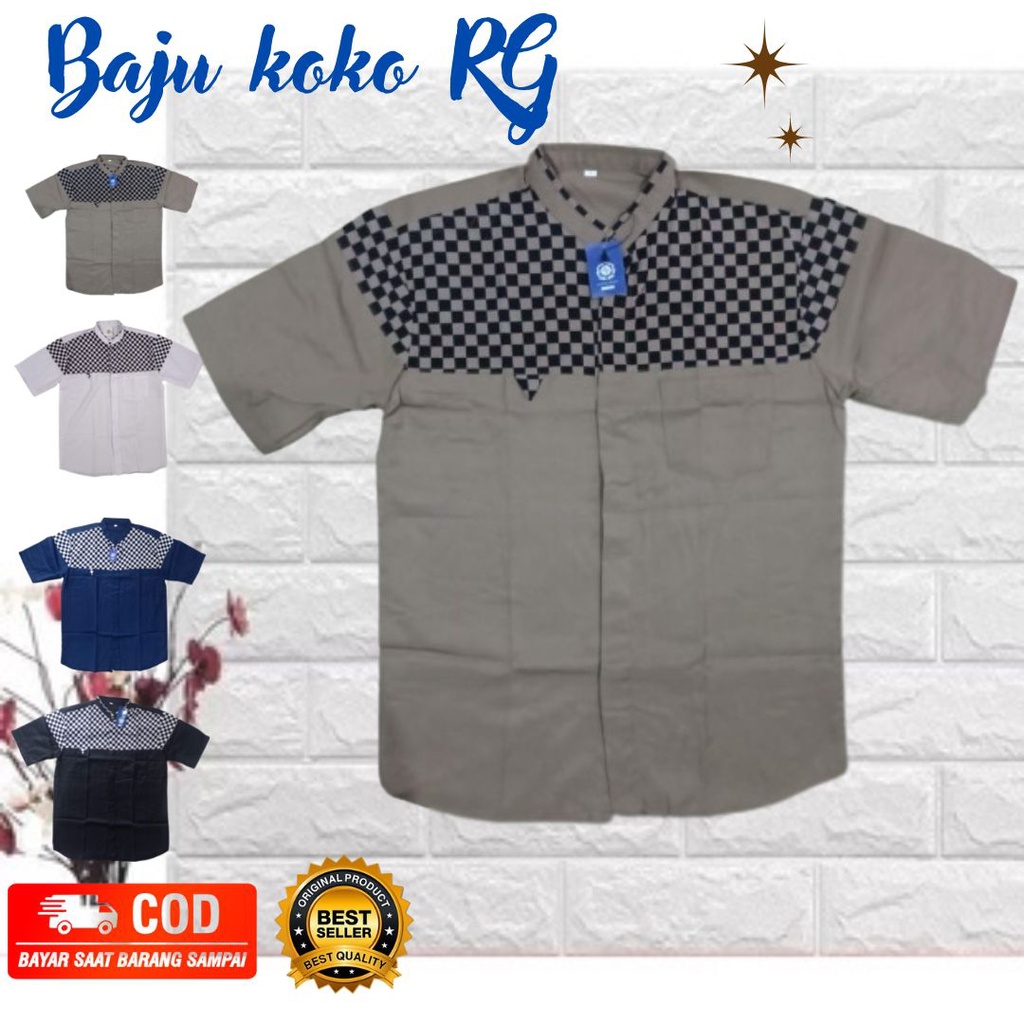 Baju Koko Kurta Pria Dewasa Model Terbaru Ukuran M L XL XXL Matt Cotton Toyobo Kombinasi Motif Kotak Catur Original Fashion Muslim Pria