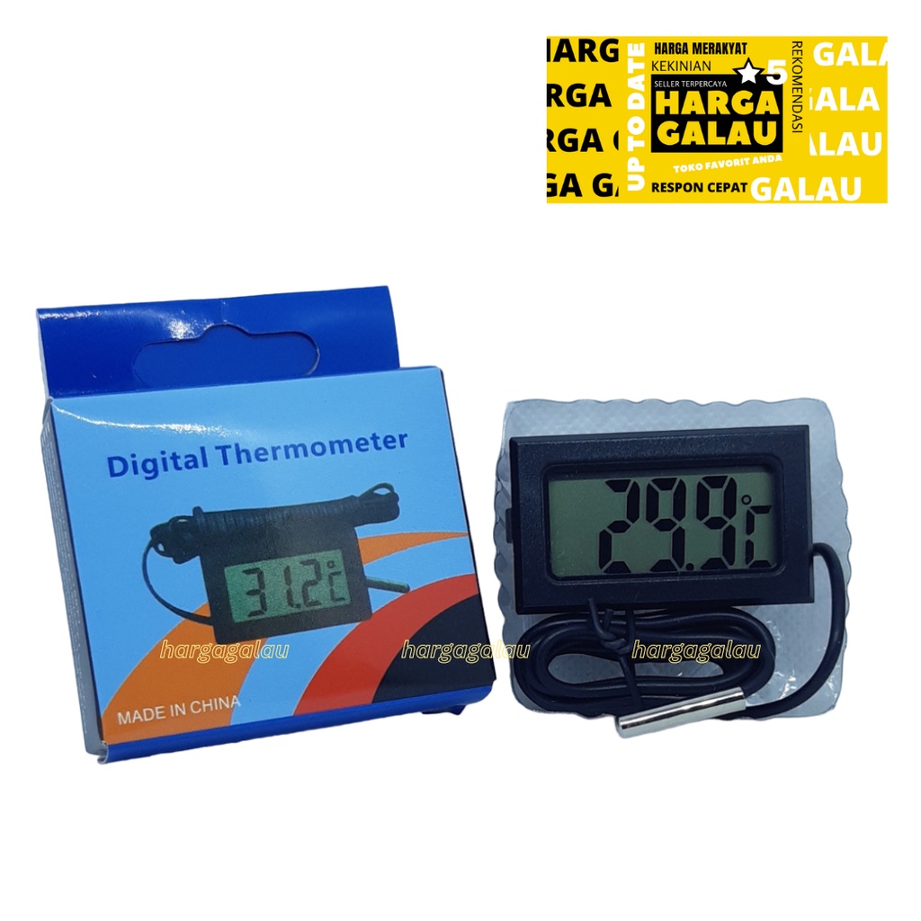 Mini Digital Thermometer Pengukur Suhu Ruang + kabel 1meter Termometer Waterproof Mini Digital Thermomete 1m