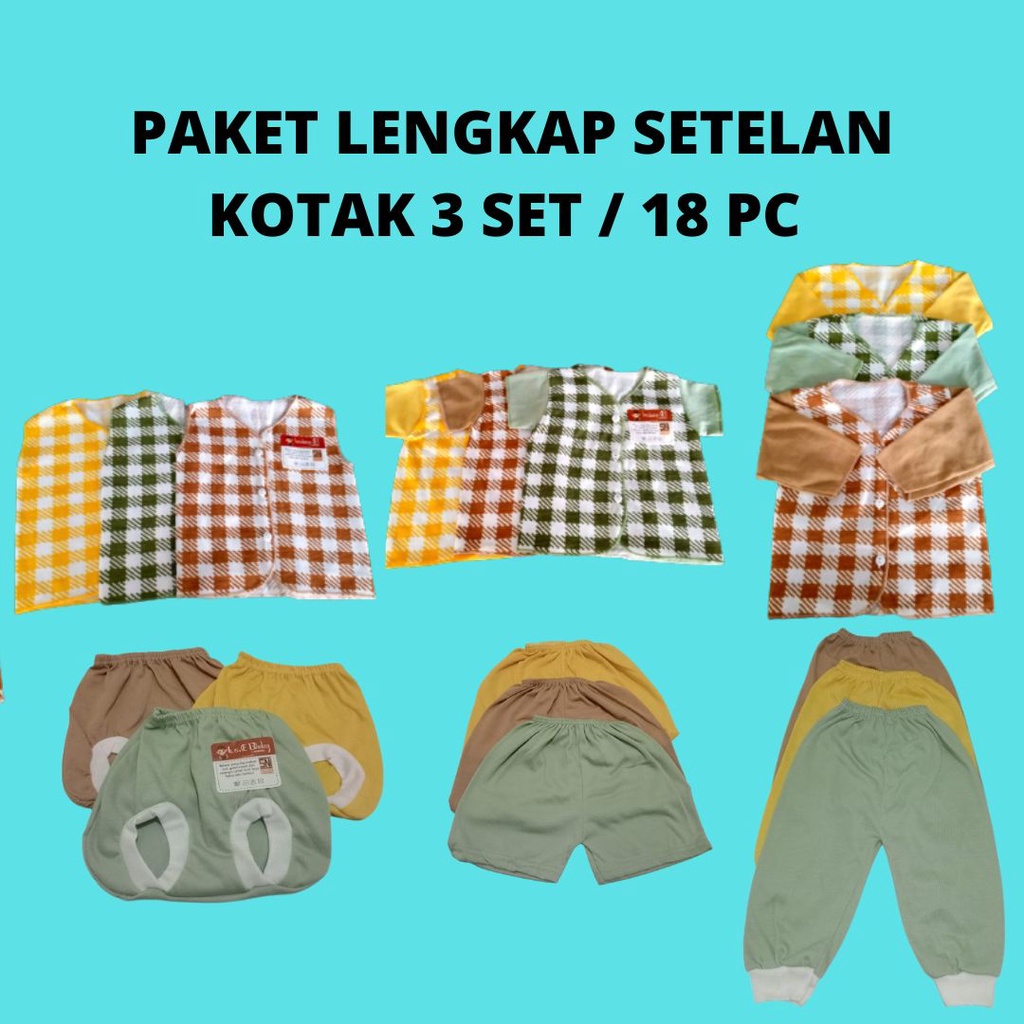 Paket Lengkap Perlengkapan Baju Bayi New Born Kotak + Celana Klasik Lusiana E ( 652303 + 651020 / 652301 + 651120 / 652302 + 651220 )