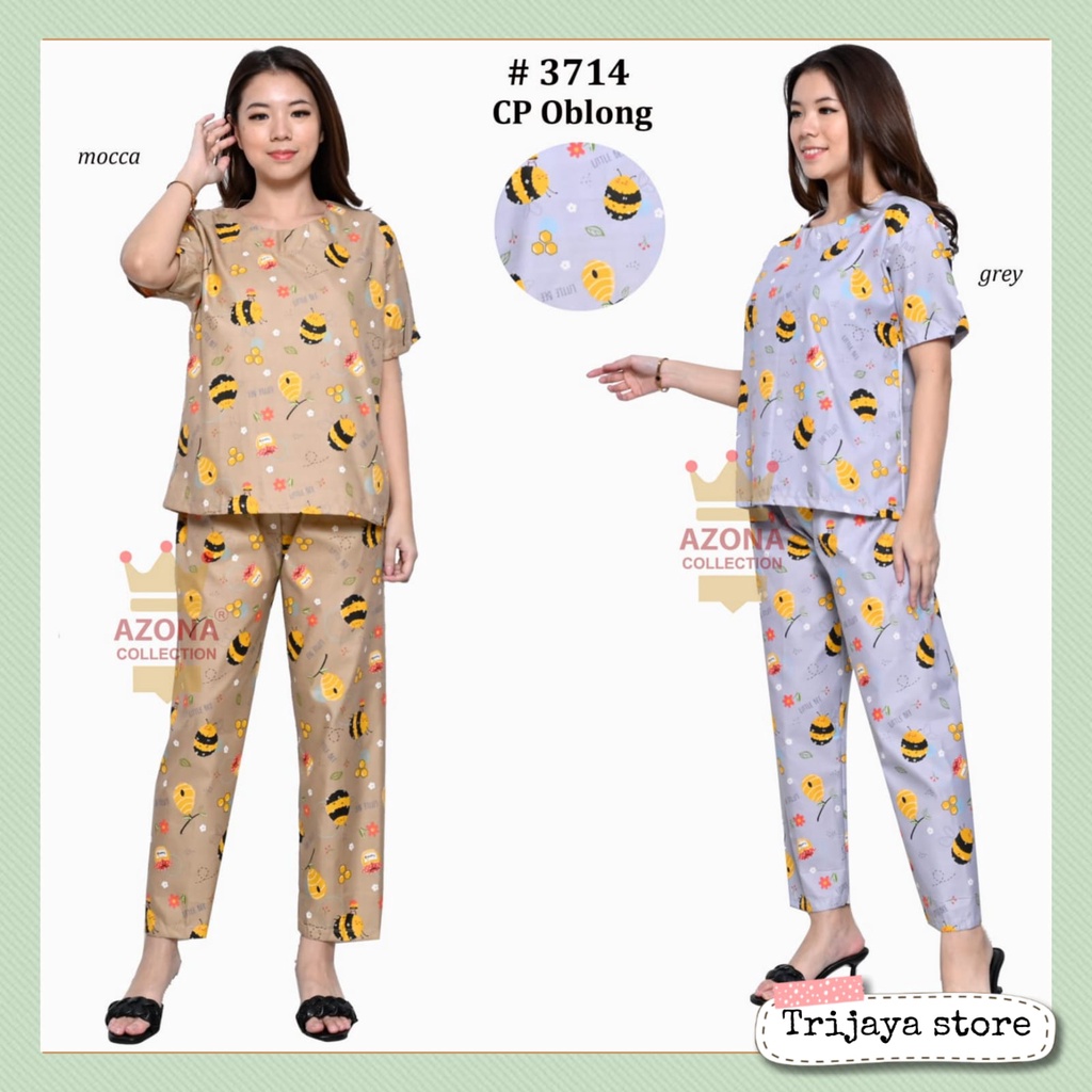 Trijaya . piyama dewasa cp motif cat / one set piyama baju tidur wanita bahan katun motif karakter