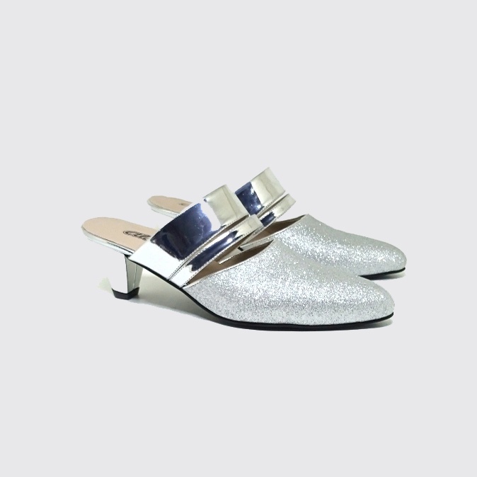 ALN-103 Mules Silver | Sepatu Sandal Heels Wanita Ukuran Besar Jumbo Heel Formal Pesta Wedding Pengantin Big Size