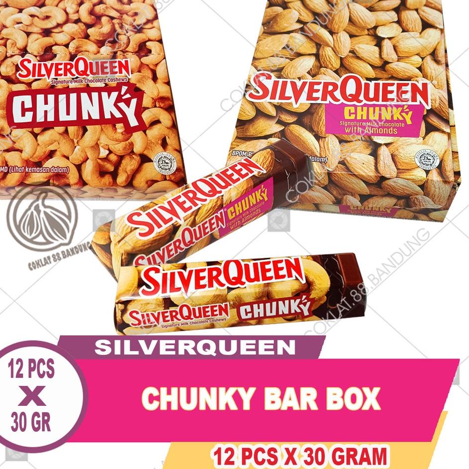 

➭ SILVERQUEEN Chunky Bar 30 gr Isi 12 pcs Box Coklat - Cokelat SIlver Queen ChunkyBar Isi 12 Batang X 30gr Almond Chungky Bar Cashew Mete ♪