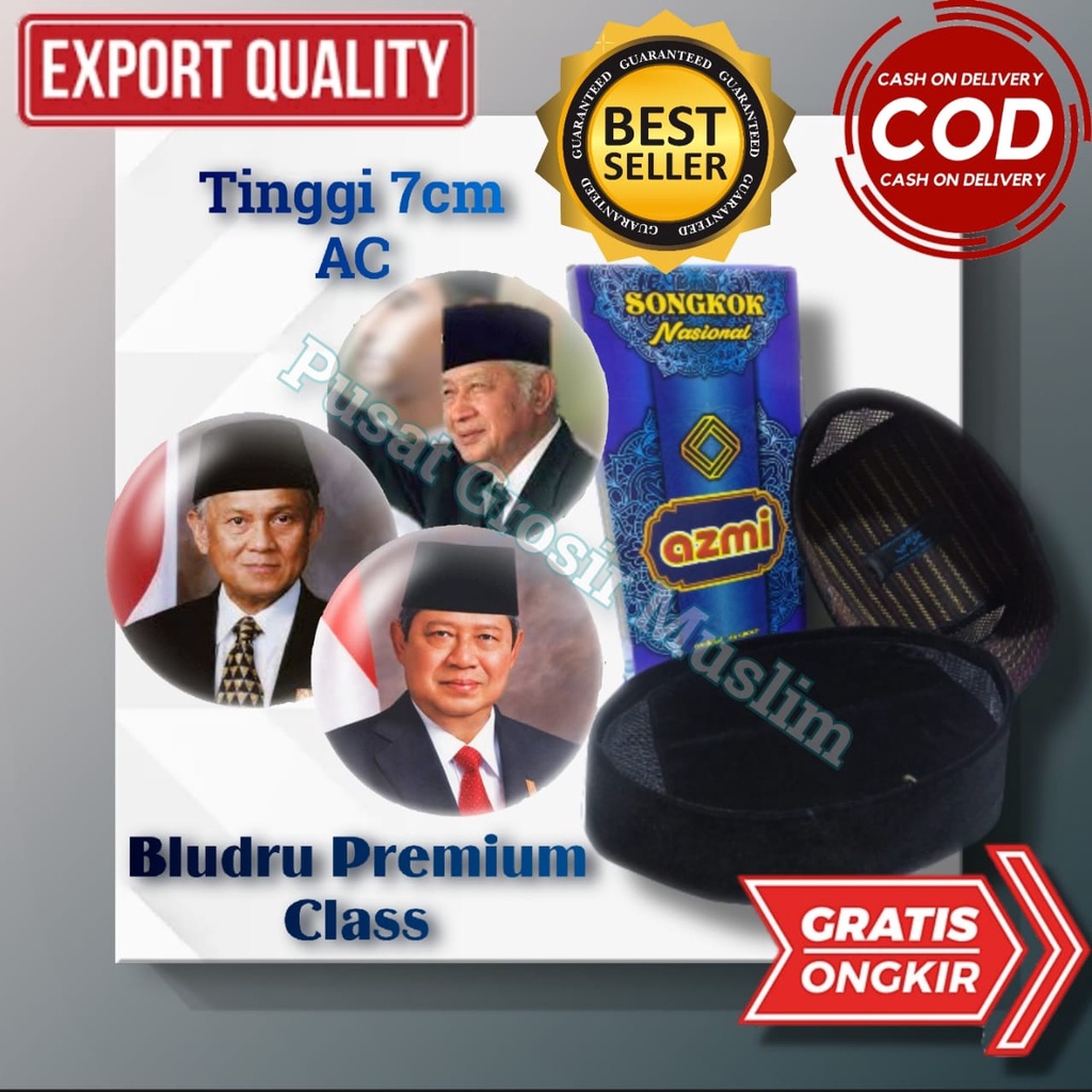 Songkok Nasional Hitam Peci Kopiah Songkok Azmi Polos AC Tinggi 7 dan 8 Kualitas Premium!!!