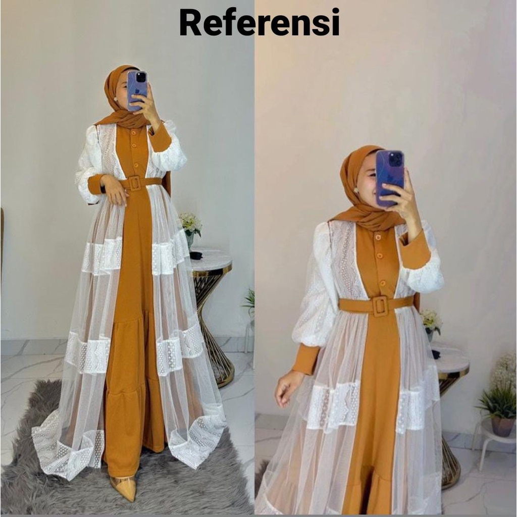 Dewisan Dress 2 in 1 – Gamis Crinkle Set Long Outer Brukat – Gamis Kondangan – Gamis Brukat Lebaran 