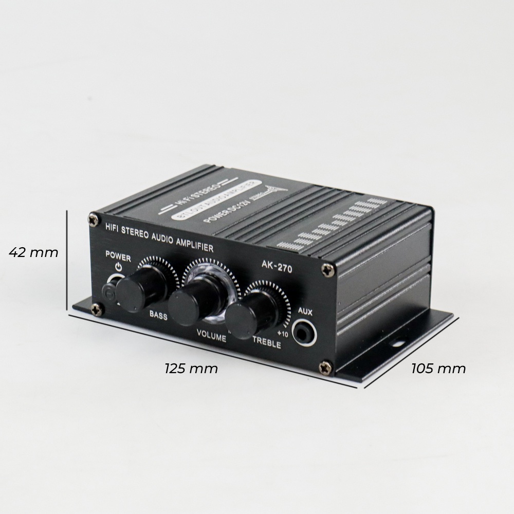 Lepy Audio Amplifier Mini HiFi Stereo Treble Bass Booster - AK-270 - Black