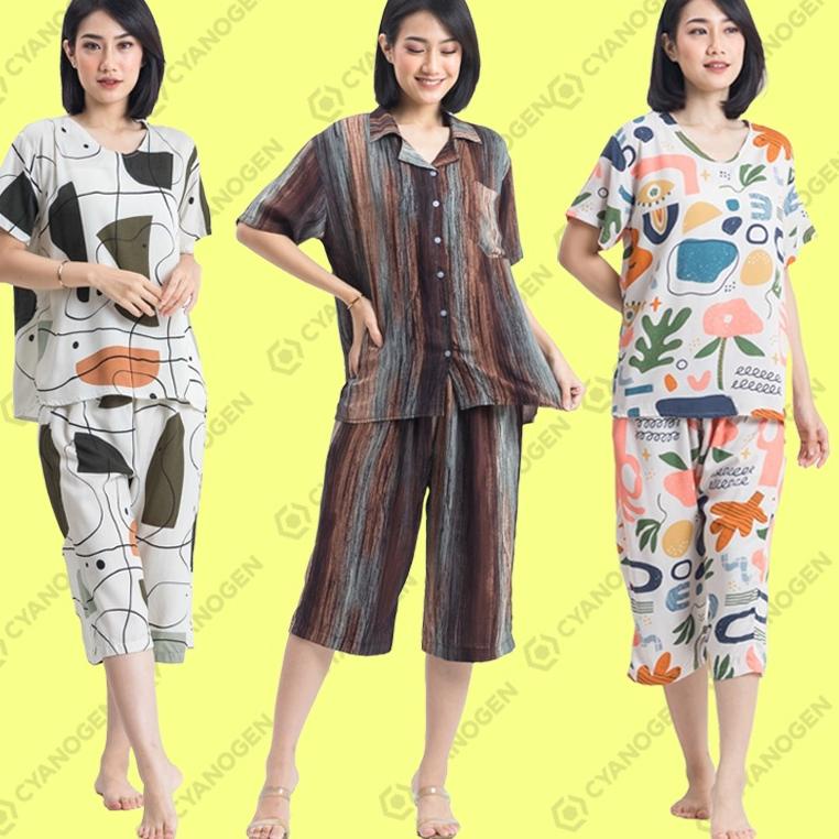 TERBARU PDK MV Setelan Baju Tidur Piyama Piama Wanita Dewasa Celana 7/8 Sleep Wear Bahan Katun Rayon