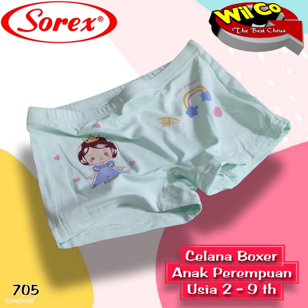 K705T - (HARGA PER 3 PCS) CELANA DALAM BOXER ANAK WANITA SOREX SIZE M - L - XL