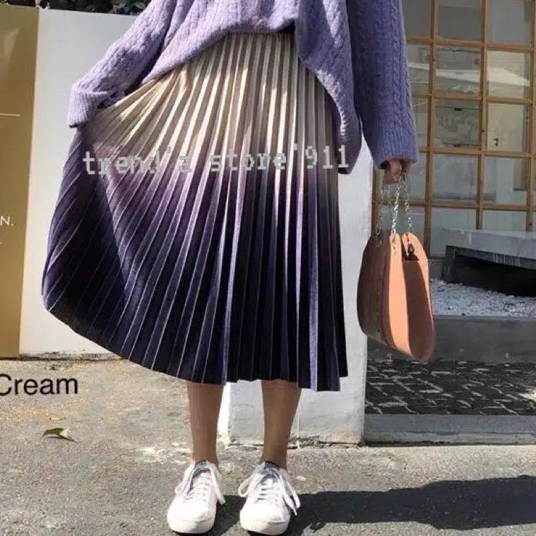VIRAL Rok plisket 7/8 bludru velvet gradasi IMPORT KOREA
